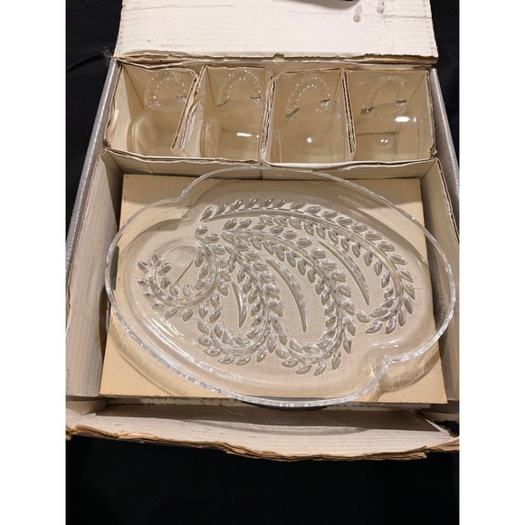 federal glass Other - Federal Glass Hospitality Snack Set Wheat Pattern 8 Piece Clear Vintage Mid Cent